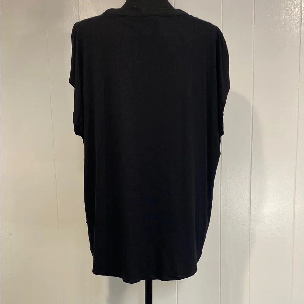 Banana Republic Blouse V-Neck Cap Sleeve Mixed Media Minimalist Black Size Large - Picture 8 of 13